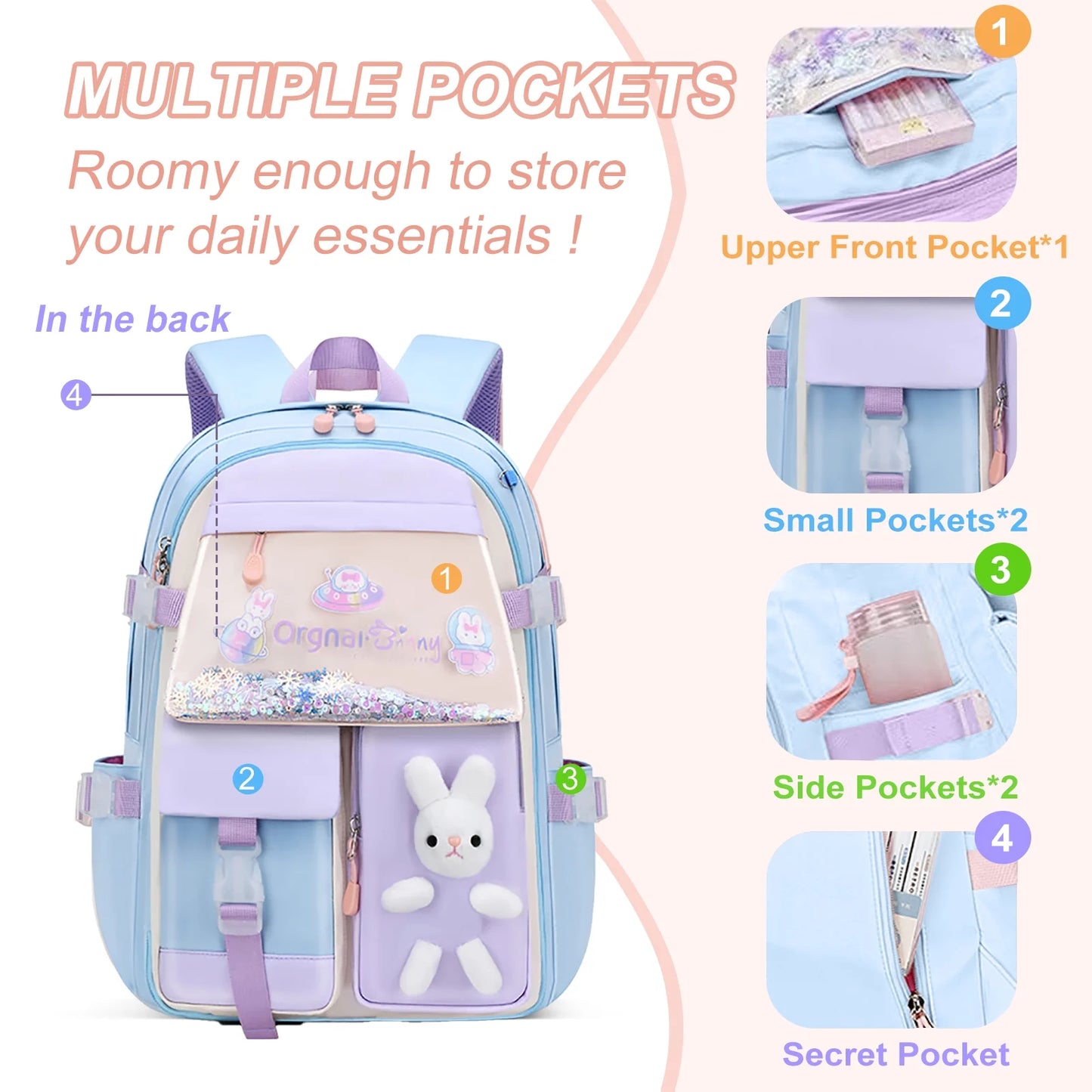 Backpacks Bunny School Backpack Cute Backpack Laptop Bag School Bookbag, Blue