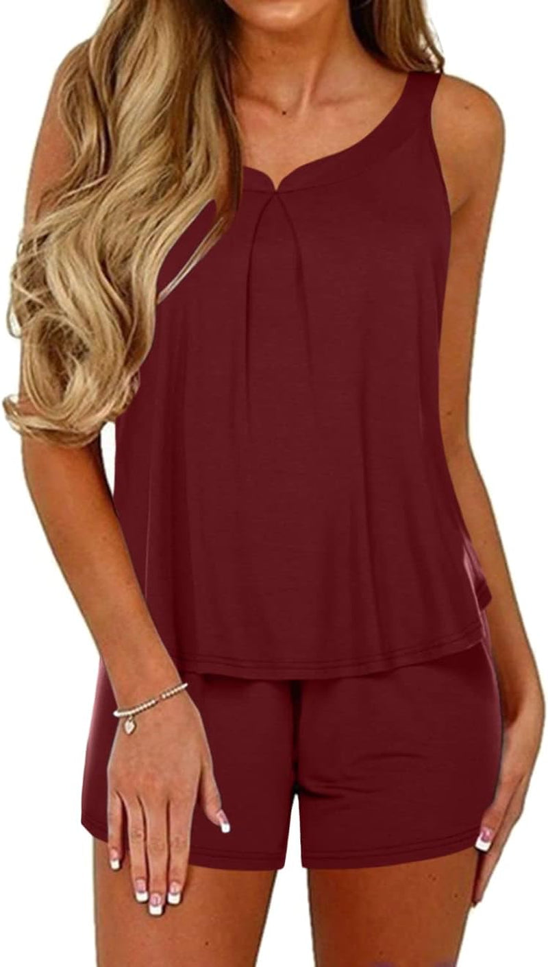 Pajamas Sets for Women Tank Tops with Shorts Sleepwear Nightwear Pj Set S-XXXL