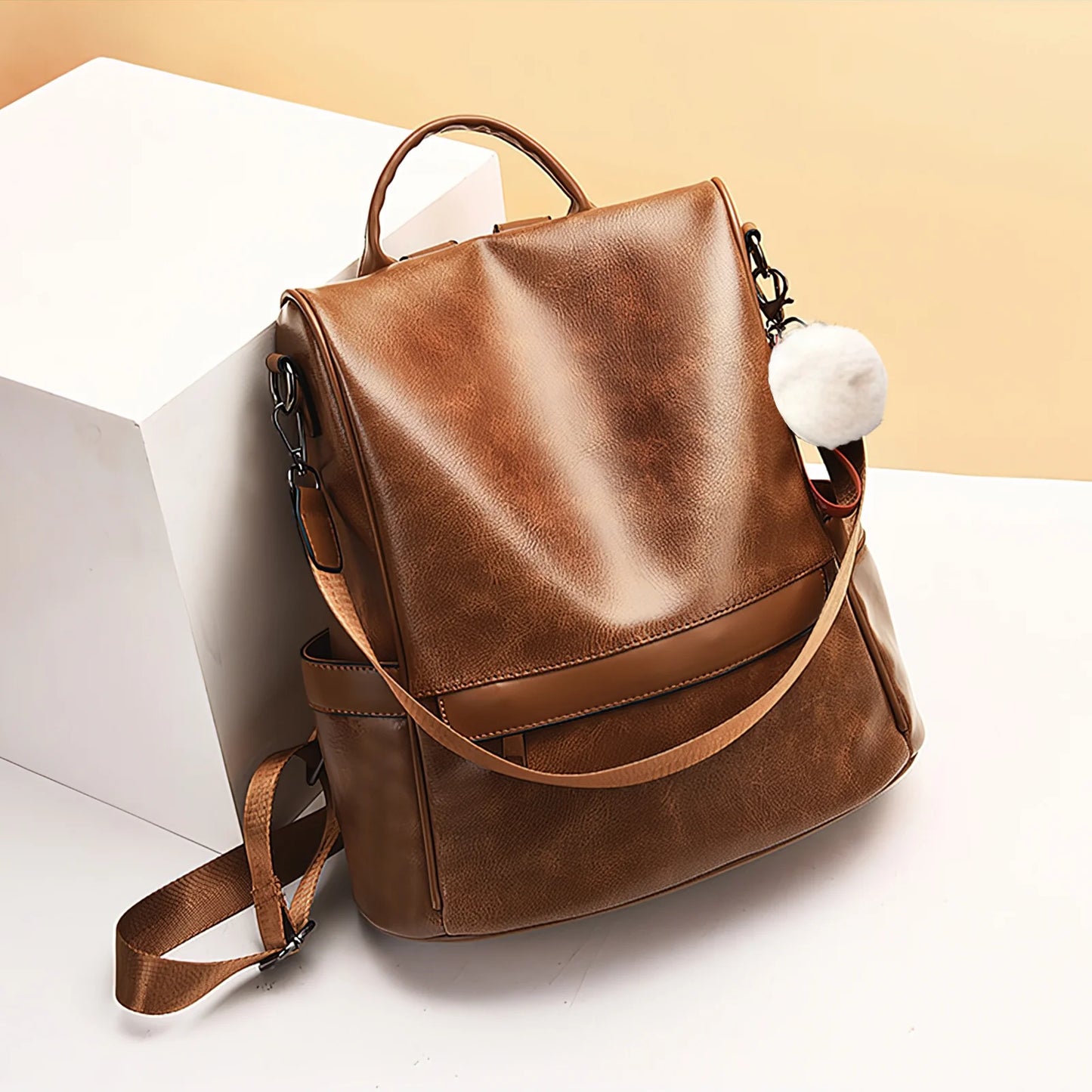 Womens Casual Backpack Purse, PU Leather Anti-Theft Backpack for Women, Stylish Travel Shoulder Bag Brown