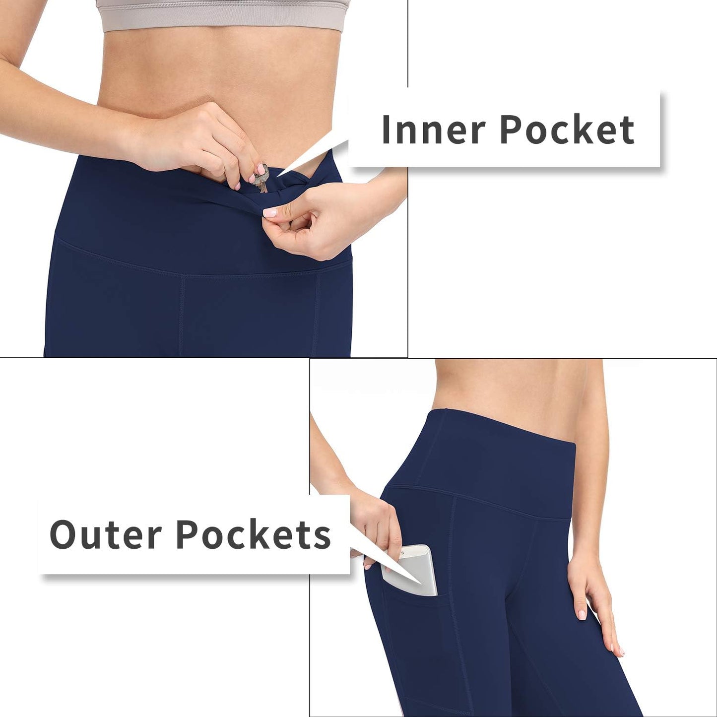 High Waist Yoga Pants with Pockets, Workout Pants for Women, Yoga Leggings with Pockets Navy Blue