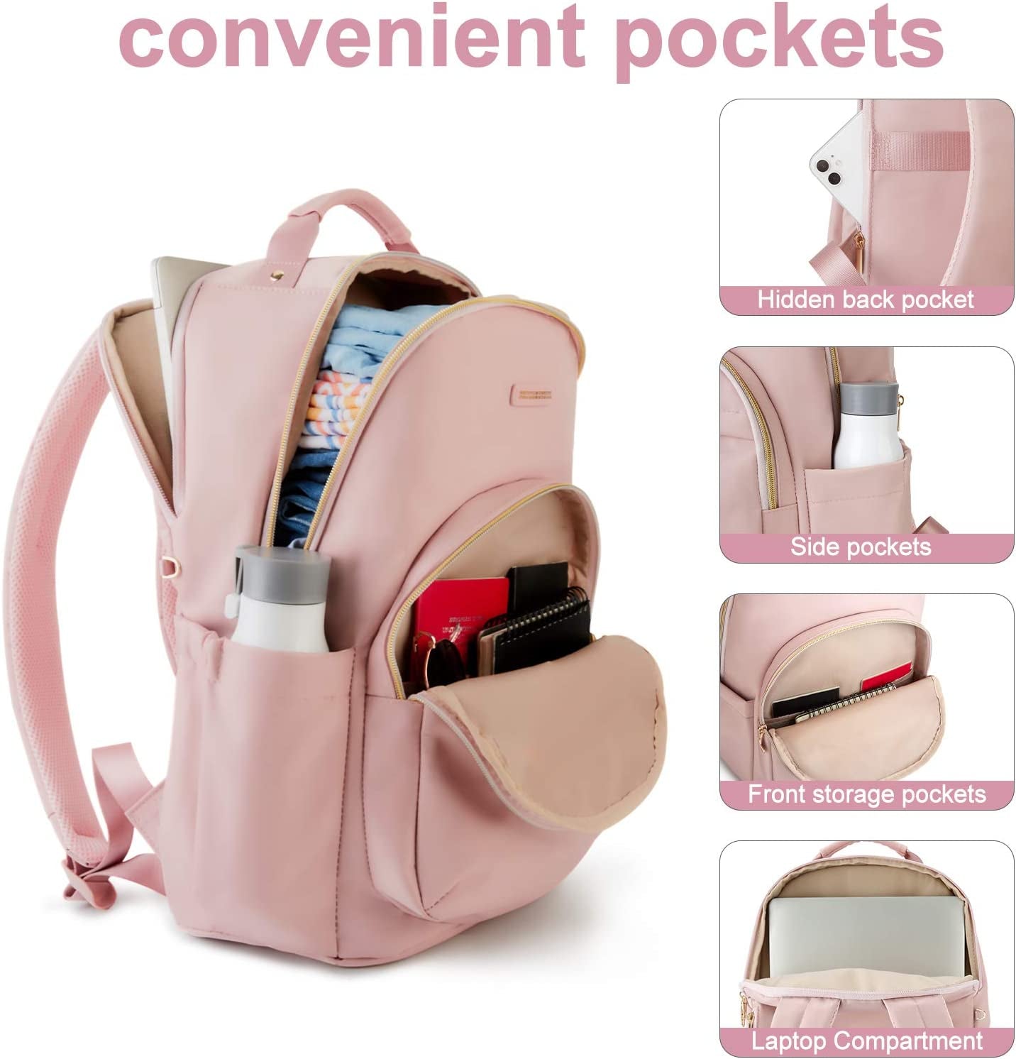 Laptop Backpack for Women, Travel Bookbag for 17.3 Inch Computer, Backpack for Work Travel College, Large Pink