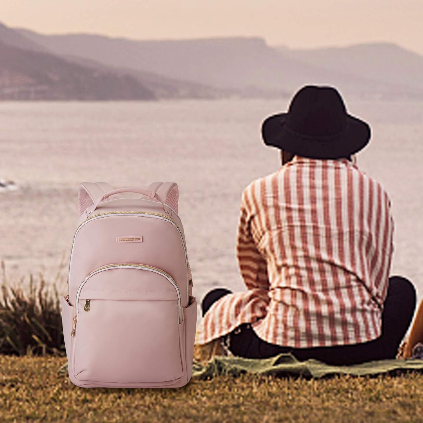 Laptop Backpack for Women, Travel Bookbag for 17.3 Inch Computer, Backpack for Work Travel College, Large Pink