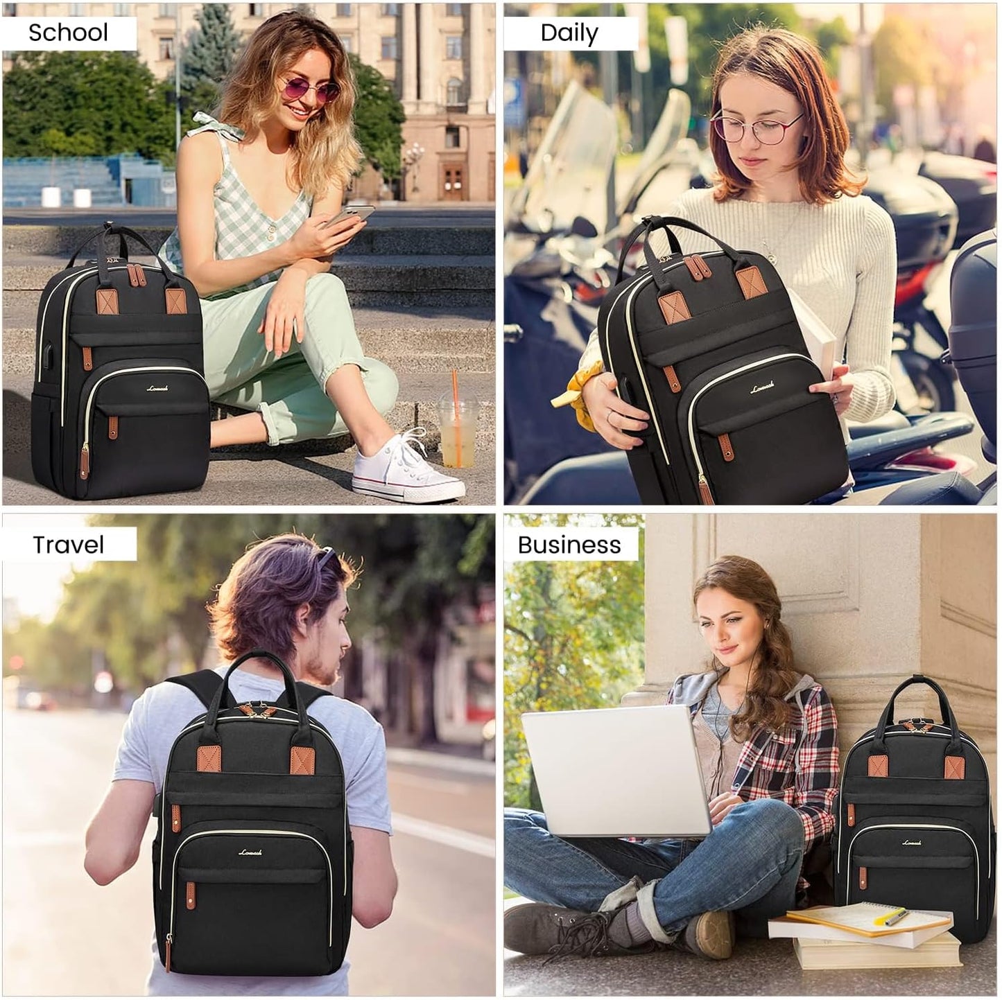 Laptop Backpack for Women, Unisex Travel Anti-Theft Bag, Business Work Computer Backpacks Purse College Backpack for Men, Casual Hiking Daypack with Lock, 15.6 Inch, Black