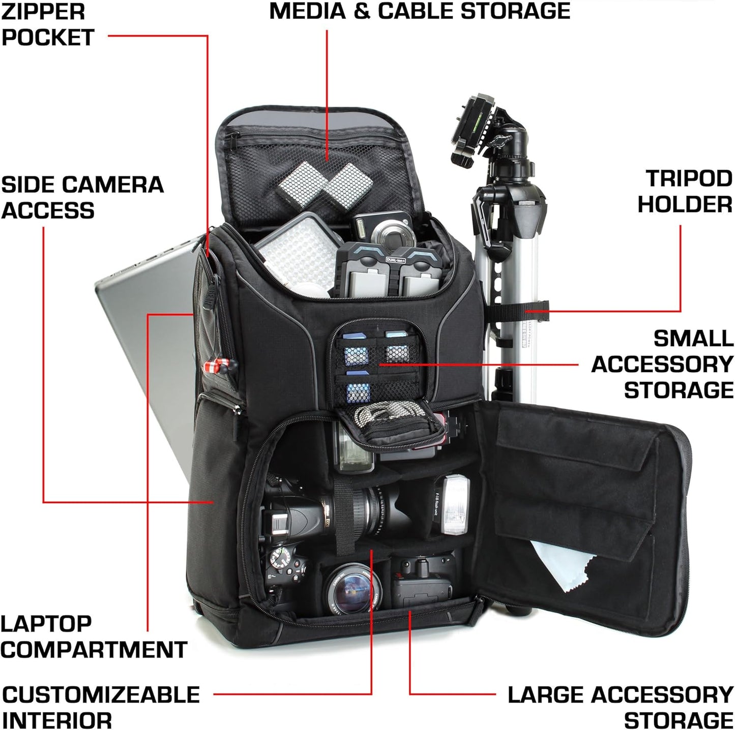 Camera Backpack for Photographers Dslr/Slr/Mirrorless Photography Camera Bag with Laptop Compartment, Waterproof Rain Cover & Tripod Holder, Compatible with Canon/Nikon/Sony (Black)