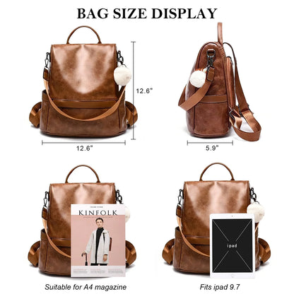 Womens Casual Backpack Purse, PU Leather Anti-Theft Backpack for Women, Stylish Travel Shoulder Bag Brown