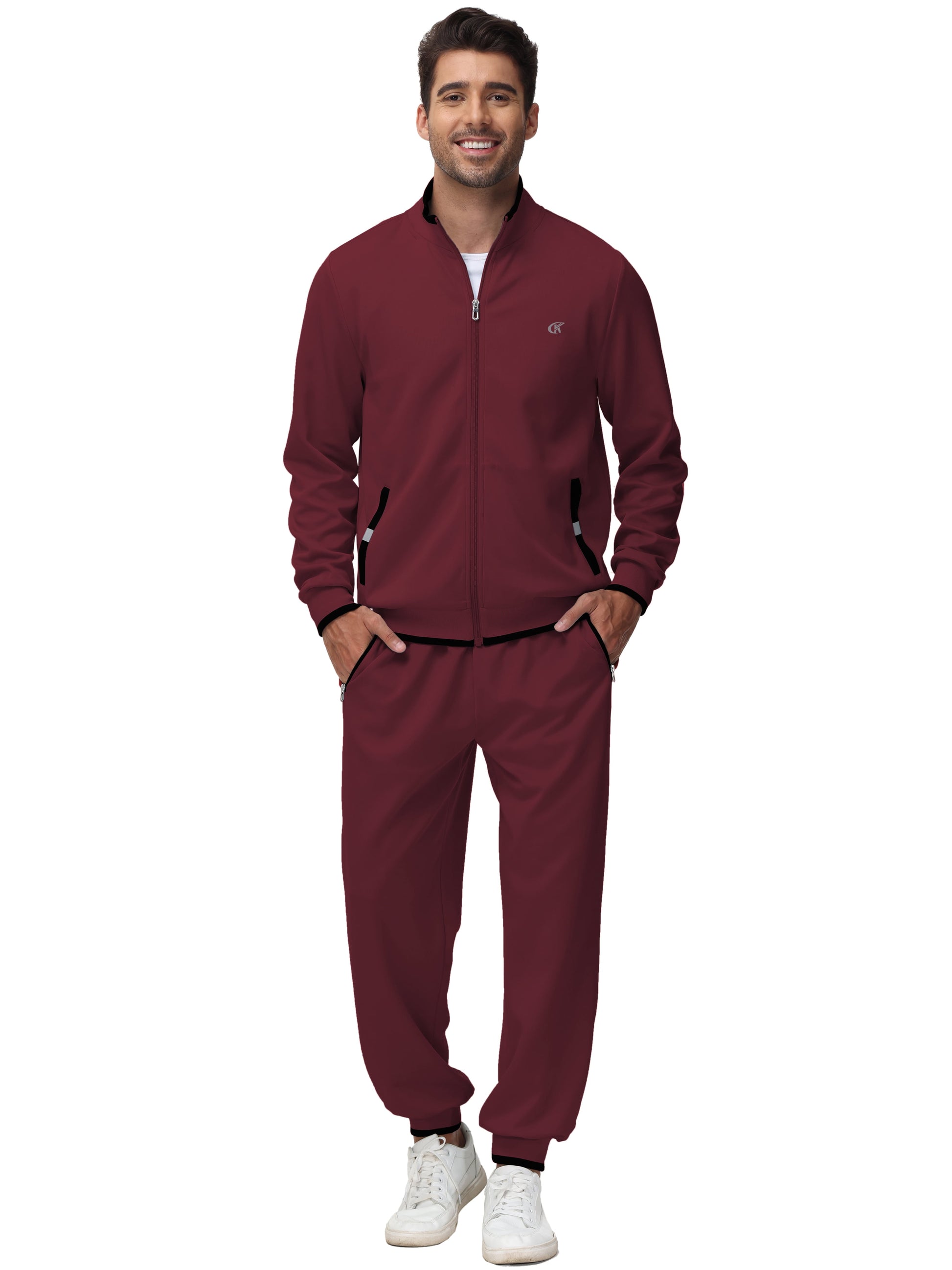 Men'S Tracksuits Sweatsuits for Men Set Track Suits 2 Piece Casual Athletic Jogging Warm up Full Zip Sweat Suits Wine Red XL