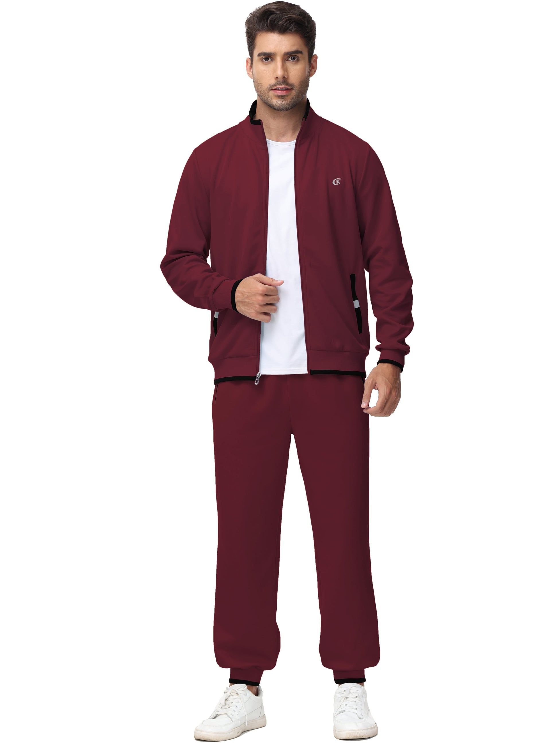 Men'S Tracksuits Sweatsuits for Men Set Track Suits 2 Piece Casual Athletic Jogging Warm up Full Zip Sweat Suits Wine Red XL
