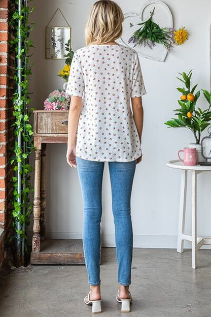 Heimish Full Size Crisscross Ditsy Floral Babydoll Top plus Size