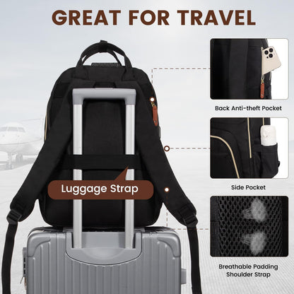 Laptop Backpack for Women, Unisex Travel Anti-Theft Bag, Business Work Computer Backpacks Purse College Backpack for Men, Casual Hiking Daypack with Lock, 15.6 Inch, Black