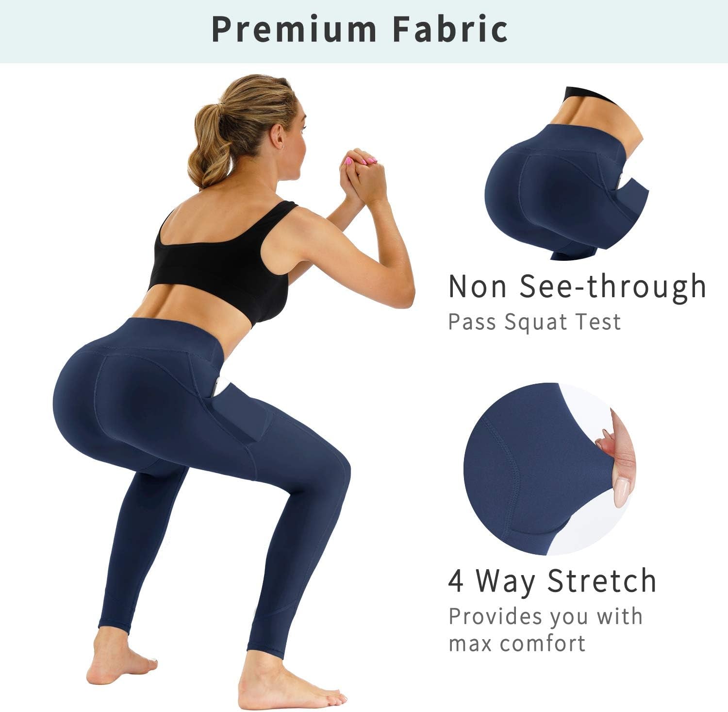 High Waist Yoga Pants with Pockets, Workout Pants for Women, Yoga Leggings with Pockets Navy Blue