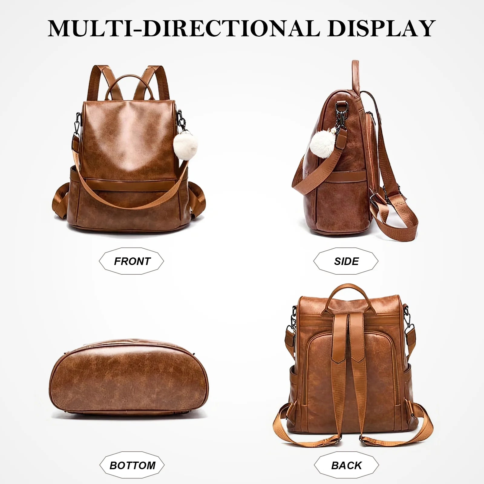 Womens Casual Backpack Purse, PU Leather Anti-Theft Backpack for Women, Stylish Travel Shoulder Bag Brown