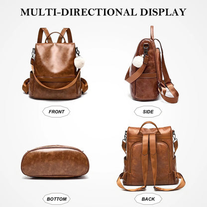 Womens Casual Backpack Purse, PU Leather Anti-Theft Backpack for Women, Stylish Travel Shoulder Bag Brown