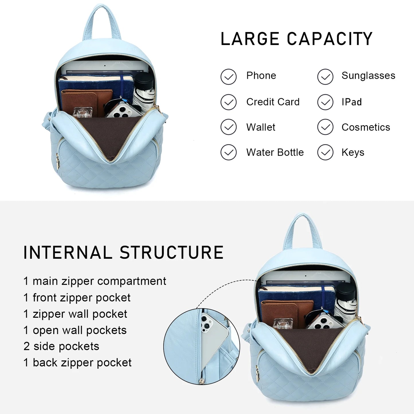 Women Mini Quilted Fashion Backpacks Purse Leather Small Backpack for Travel