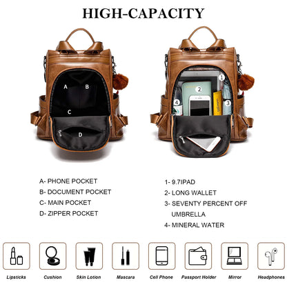 Womens Casual Backpack Purse, PU Leather Anti-Theft Backpack for Women, Stylish Travel Shoulder Bag Brown