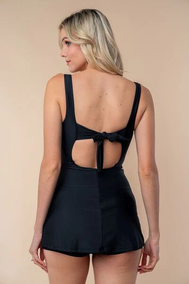 White Birch Sleeveless Swim Dress - Full Size Tie Back Performance Knit