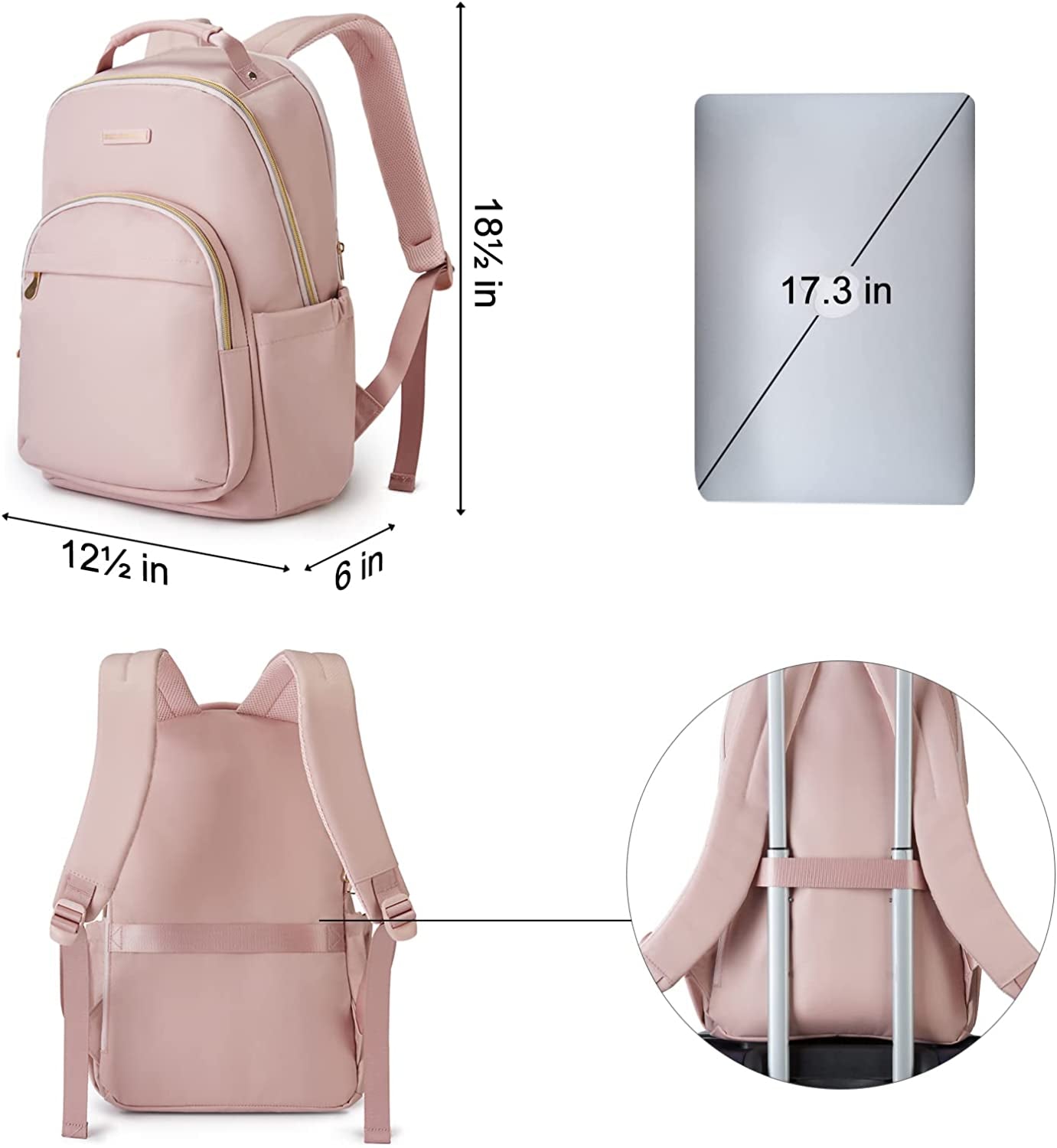 Laptop Backpack for Women, Travel Bookbag for 17.3 Inch Computer, Backpack for Work Travel College, Large Pink